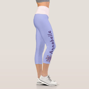 Leggings Capri Nom personnalisé - Doodle à fleurs - Périverseau s