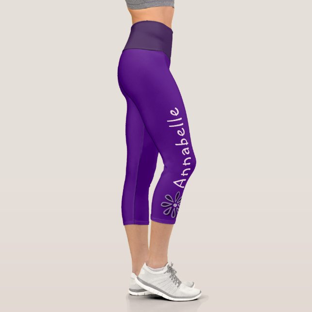 Leggings Capri Nom personnalisé - Doodle aux fleurs violettes - I (Droite)