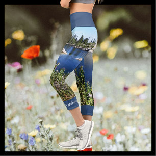 Leggings Capri Nom personnalisé du lac et des Fleurs sauvages