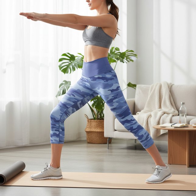 Leggings Capri Nom personnalisé Motif de camouflage bleu (Créateur téléchargé)