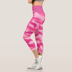 Leggings Capri Nom personnalisé Motif de camouflage rose