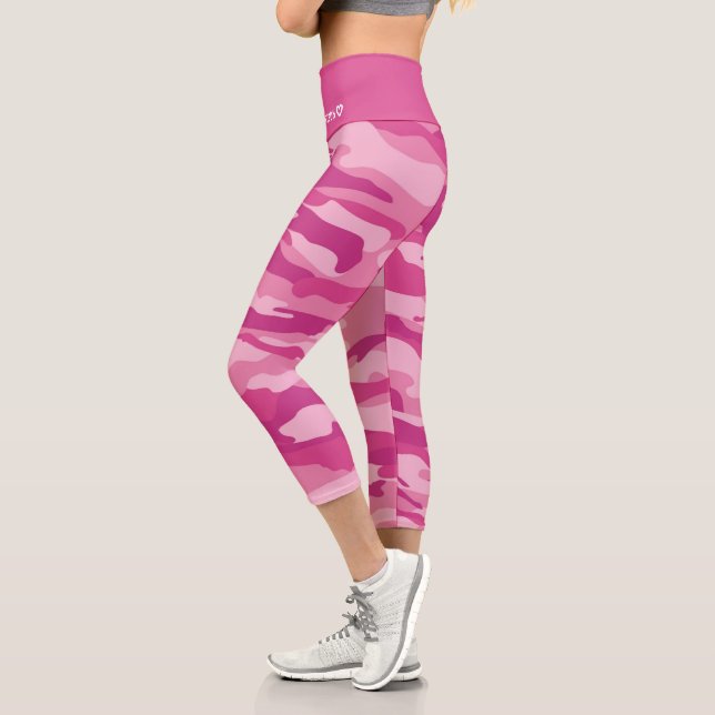 Leggings Capri Nom personnalisé Motif de camouflage rose (Gauche)