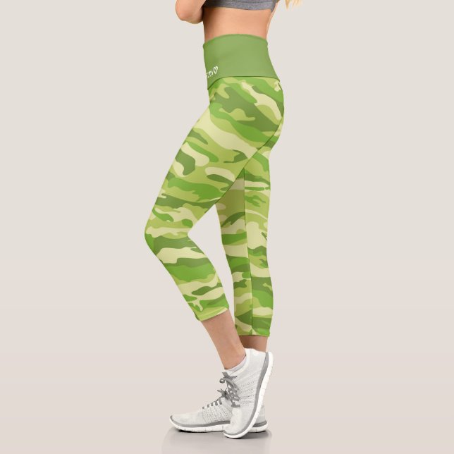 Leggings Capri Nom personnalisé Motif de camouflage vert (Gauche)