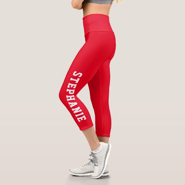 Leggings Capri Nom personnalisé Rouge personnalisé (Gauche)
