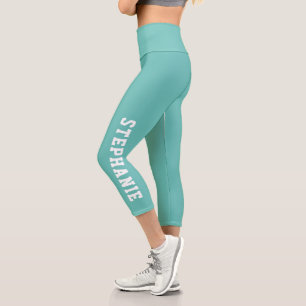 Leggings Capri Nom personnalisé sarcelle personnalisé