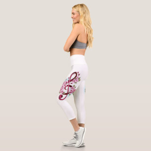 Leggings Capri Notes de clé de sol avec fleurs de Sakura