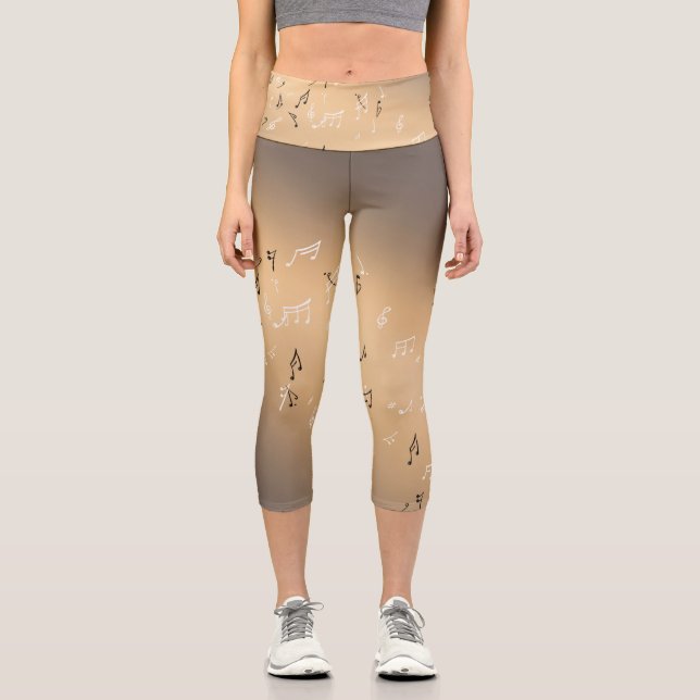Leggings Capri Notes musicales dans la lune Brun doré (Recto)