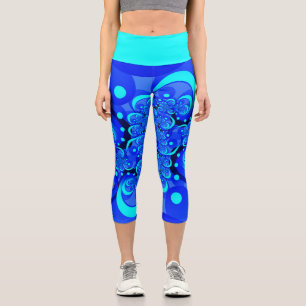 Leggings Capri Nuances de bleu Art fractal abstrait moderne