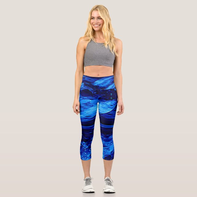 Leggings Capri Nuances de bleu d'art abstrait  (Recto)