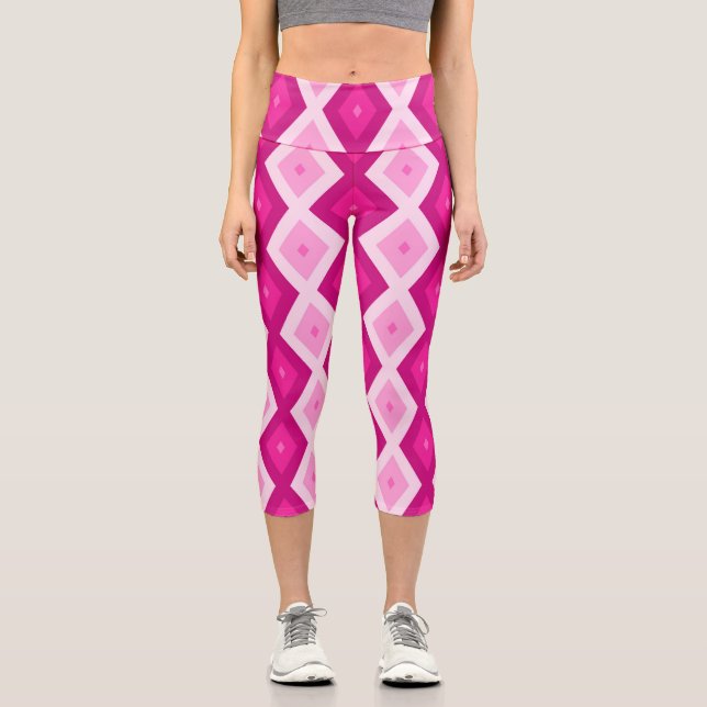 Leggings Capri Nuances de motif de diamant fuchsia (Recto)