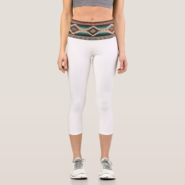 Leggings Capri « OAXACA BAND / BLANC » Capri taille haute  (Recto)