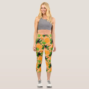 Leggings Capri Oiseau tropical Toucan Motif sans couture