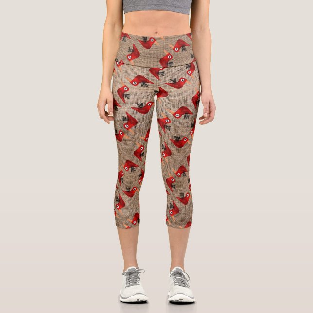 Leggings Capri Oiseaux rouges (Recto)