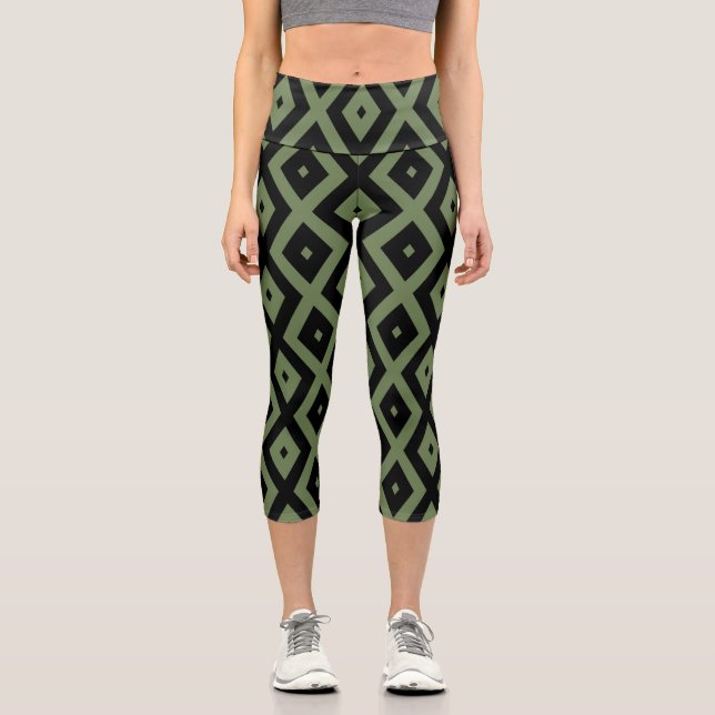 Leggings Capri Olive green and black diamond pattern (Recto)