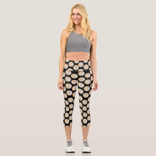 Leggings Capri Or et Yin Yang argent dispersés sur fond noir
