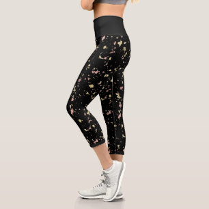 Leggings Capri Or noir pailleté d'or mat et de rose