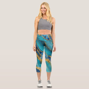Leggings Capri Or Teinté de Vert-Bleu Marbré