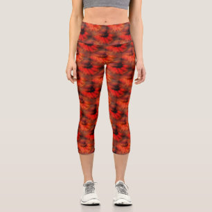 Leggings Capri Orange Daisy Flower Nature Motif