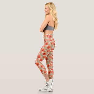 Leggings Capri Orange Poppy Meadow