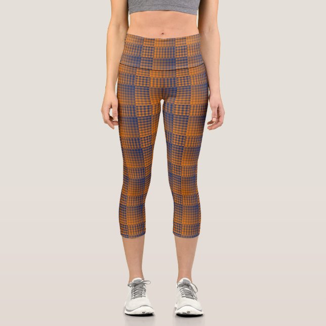 Leggings Capri Orange Purple Checker Abstract Pattern (Recto)