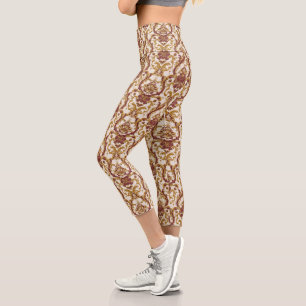 Leggings Capri Ornement baroque en ivoire avec or et bordeaux