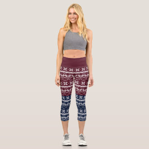 Leggings Capri Ornement scandinave sur un bleu bordeaux