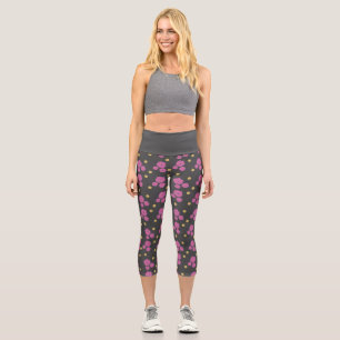 Leggings Capri Ouah ! Élégant motif gris foncé et rose