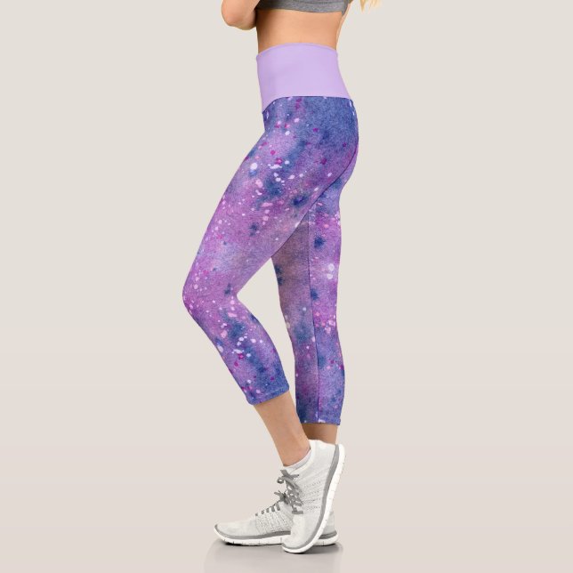 Leggings Capri Paillettes de peinture rose violet (Gauche)
