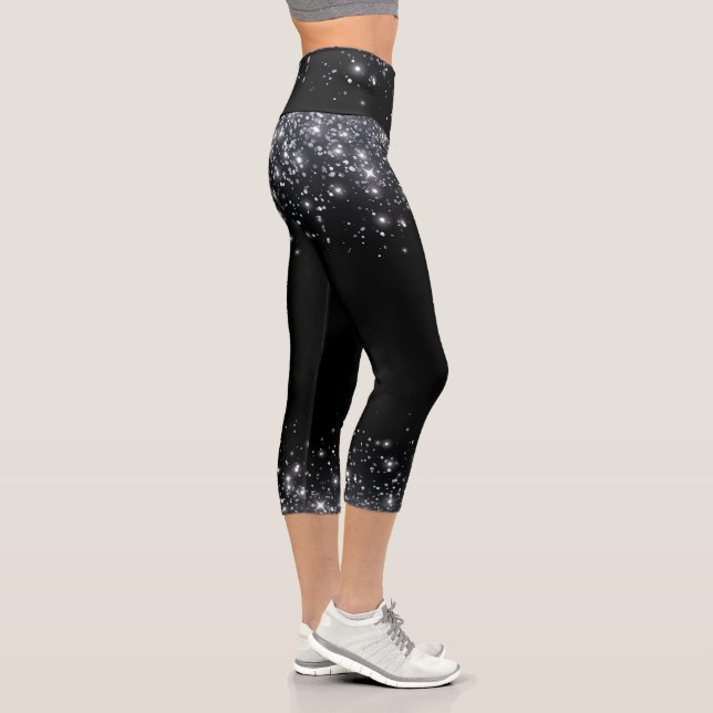 Leggings Capri  Paillettes noires et argentées modernes  (Droite)