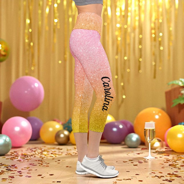 Leggings Capri Paillettes Ombré Or Jaune Rose scintillant (Créateur téléchargé)