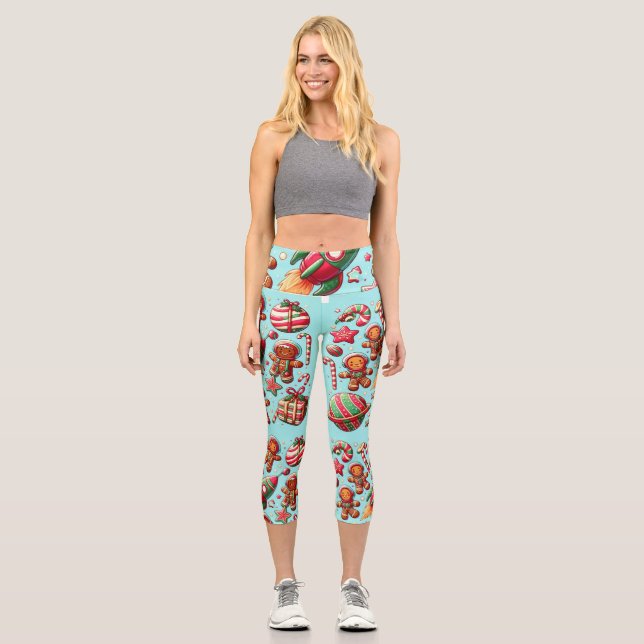 Leggings Capri Pain d'épices de Noël subtil  (Recto)