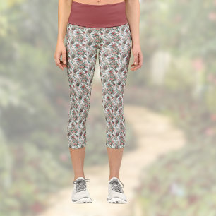 Leggings Capri Paisley Vintage Look Rose Bourgogne Vert Maison