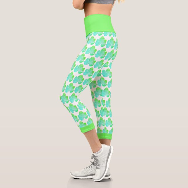 Leggings Capri Pale Green Squash Feuille Texture Imprimer Legging (Gauche)