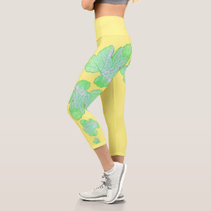 Leggings Capri Pale Green Squash Feuille Texture Imprimer Legging