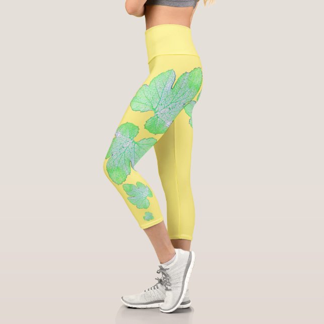 Leggings Capri Pale Green Squash Feuille Texture Imprimer Legging (Gauche)