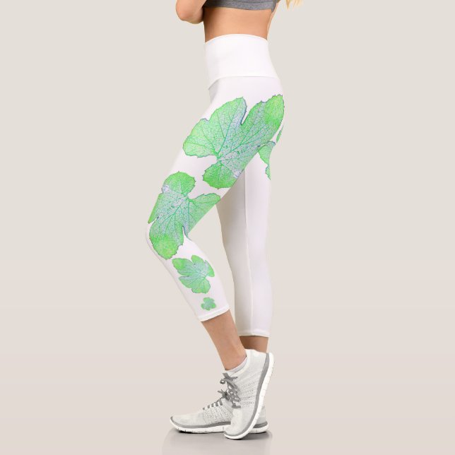 Leggings Capri Pale Green Squash Feuille Texture Imprimer Legging (Gauche)