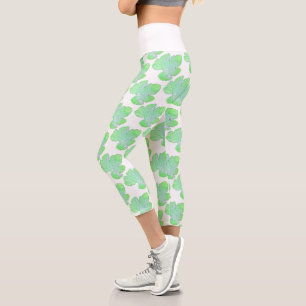 Leggings Capri Pale Green Squash Feuille Texture Imprimer Legging