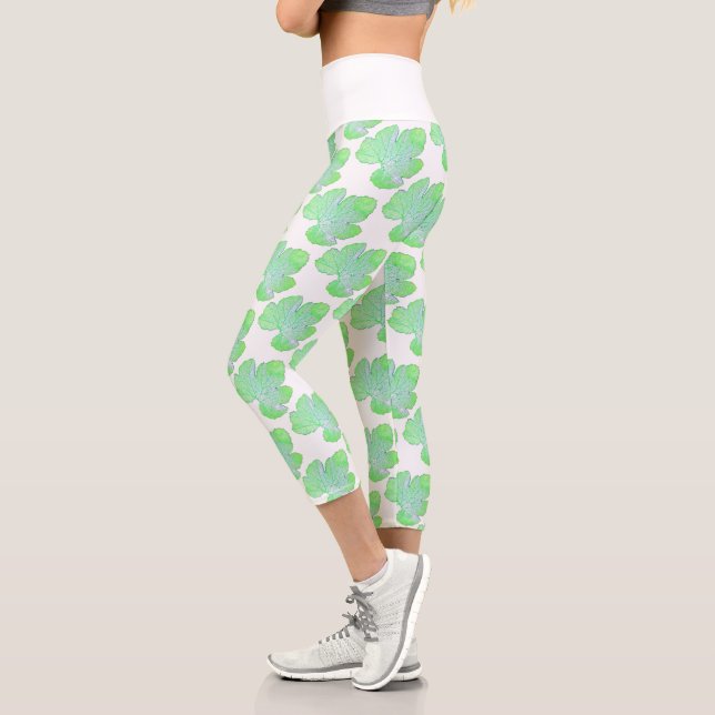 Leggings Capri Pale Green Squash Feuille Texture Imprimer Legging (Gauche)