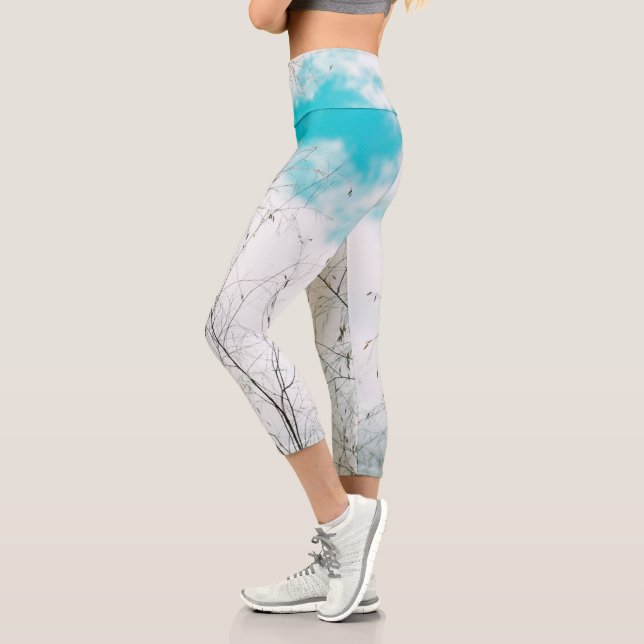 Leggings Capri Pale Pastel Bleu clair Turquoise Arbre Bruns Sky (Gauche)