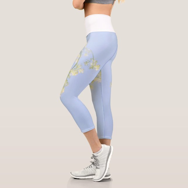 Leggings Capri Pale Pastel Blue Sky Fleurs sauvages Pré (Gauche)