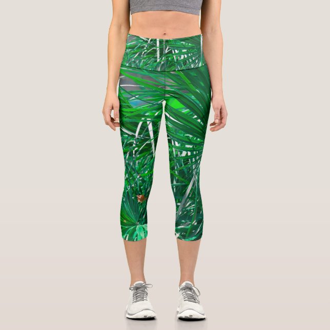 Leggings Capri Palmier vert plante pastel feuille (Recto)