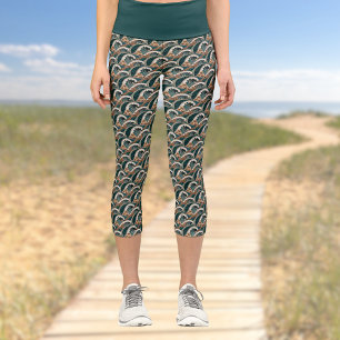 Leggings Capri Palmiers Vagues polynésiennes Vintage Plage verte