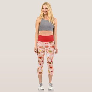 Leggings Capri panier de pique-nique de cottagecore rose