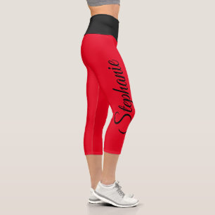 Leggings Capri Pantalon capri noir et rouge à taille haute avec n