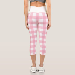 Leggings Capri Pantalon de culture blanc rose À damiers élégant