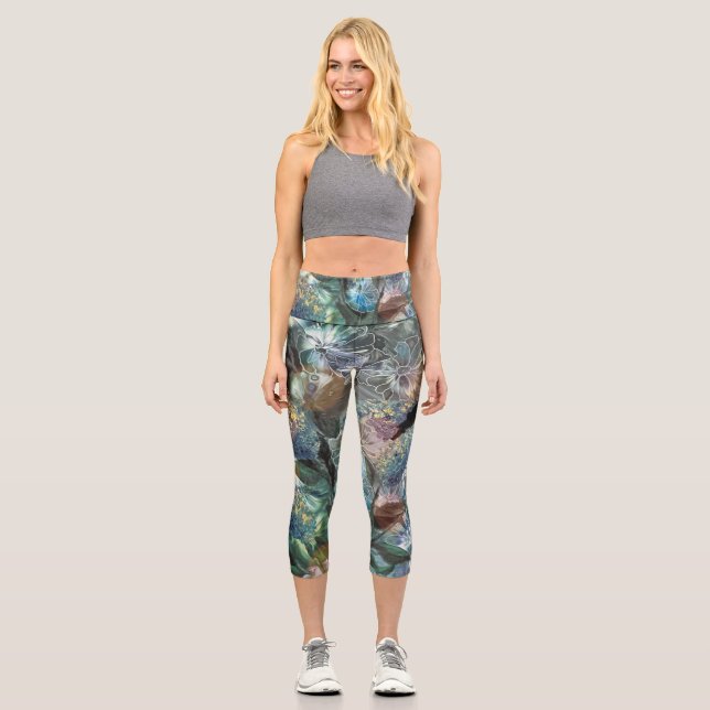 Leggings Capri Pantalon de Yoga Abstrait à fleurs (Recto)