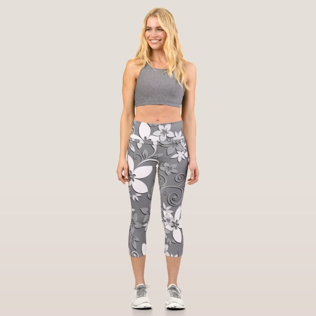 Leggings Capri Papier mural à fleurs 2 (Recto)