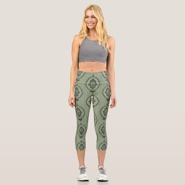 Leggings Capri Papier peint baroque en vert (Recto)