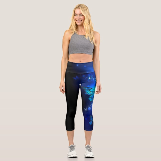Leggings Capri Papillon Morpho sur fond sombre (Recto)