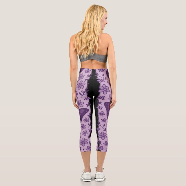 Leggings Capri Papillon pourpre avec motif floral (Verso)